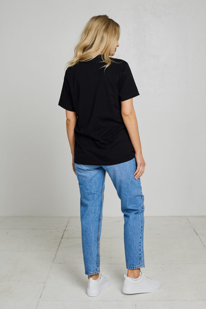 Merserizuotos medvilnės „oversize“ marškinėliai Amure, juodos spalvos2