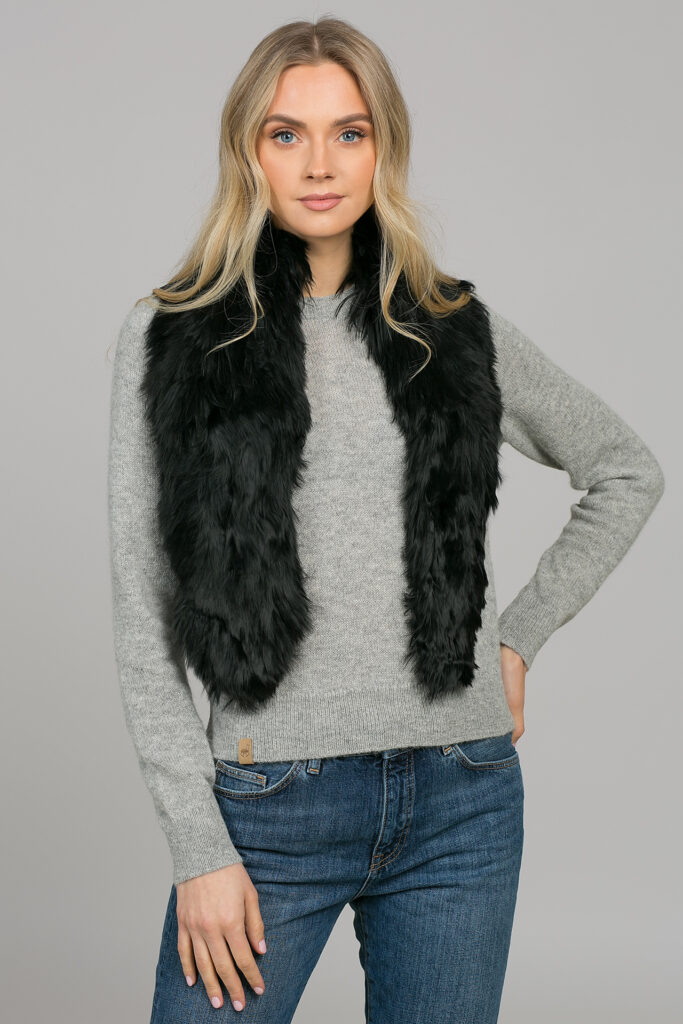 Ilgo plauko alpakos kailio šalikas Begona, juodos spalvos2