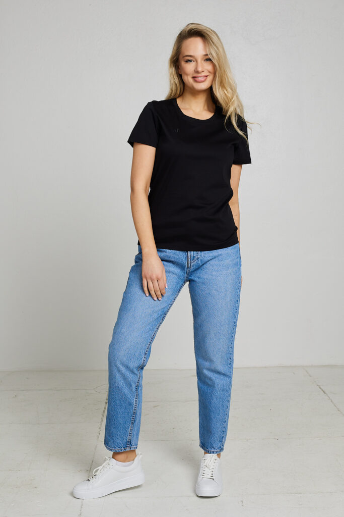 Merserizuotos medvilnės marškinėliai Melissa, juodos spalvos