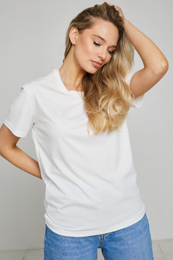 Merserizuotos medvilnės „oversize“ marškinėliai Amure, baltos spalvos3