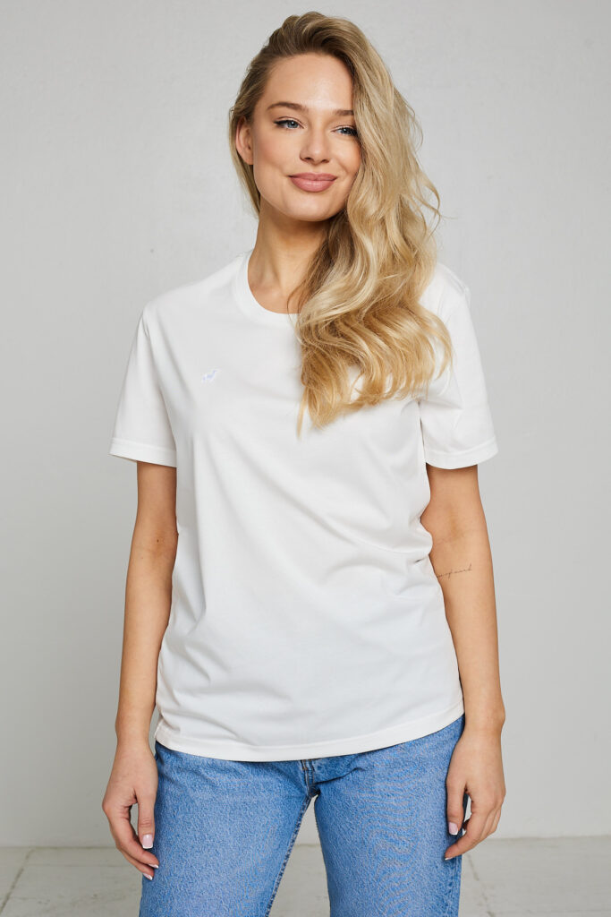 Merserizuotos medvilnės „oversize“ marškinėliai Amure, baltos spalvos4