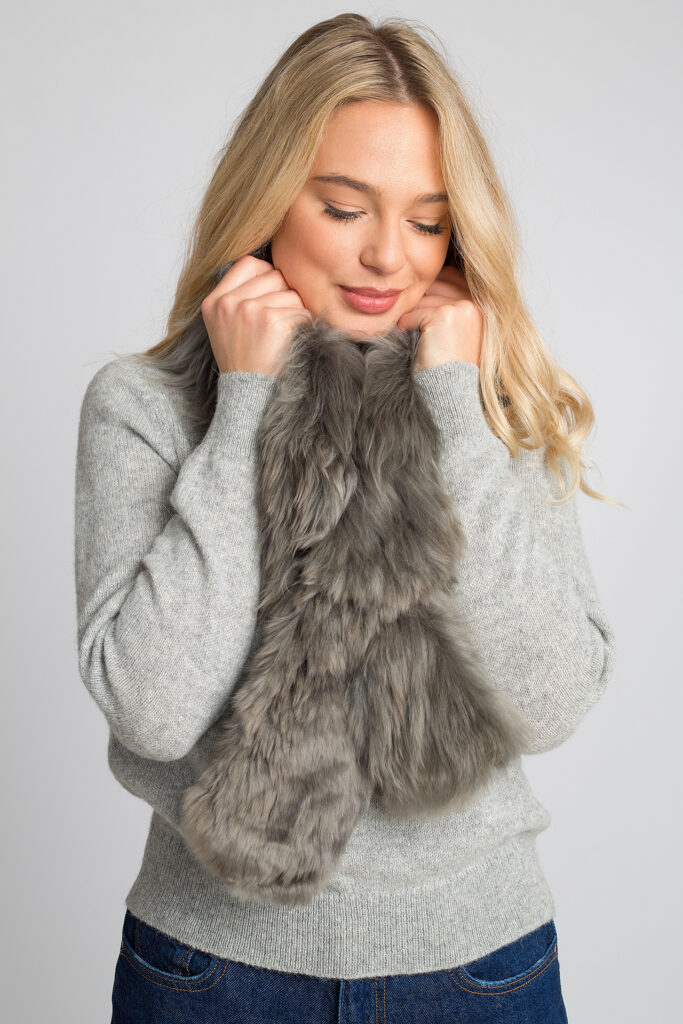 NAUJAS Alpakos kailio šalikas Issa, pilkos spalvos1