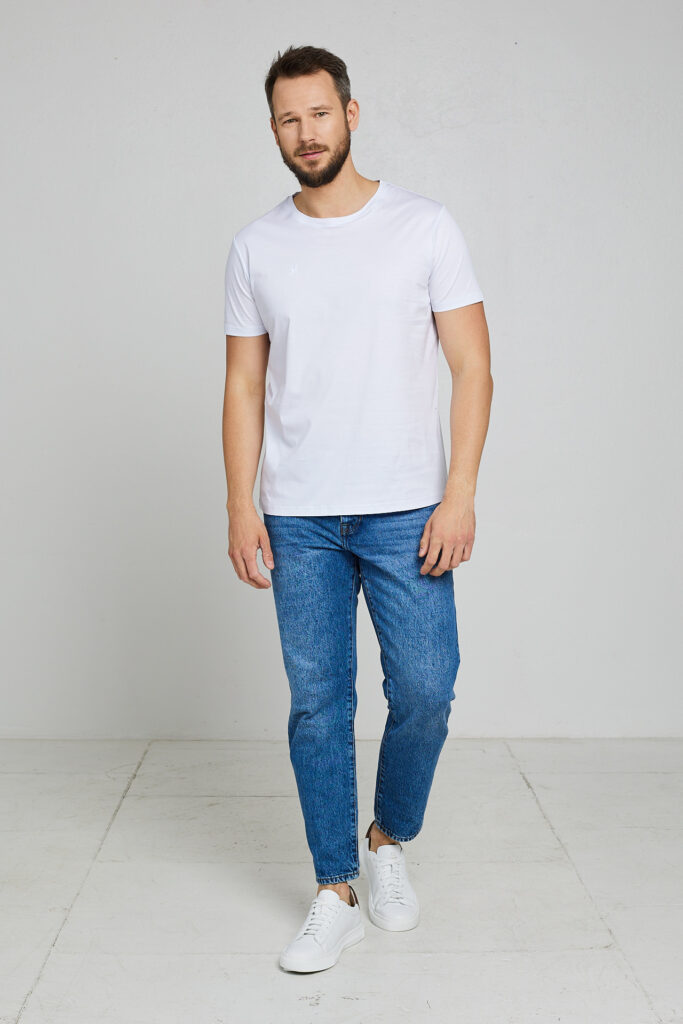 N Merserizuotos medvilnės marškinėliai Nicolas, baltos spalvos