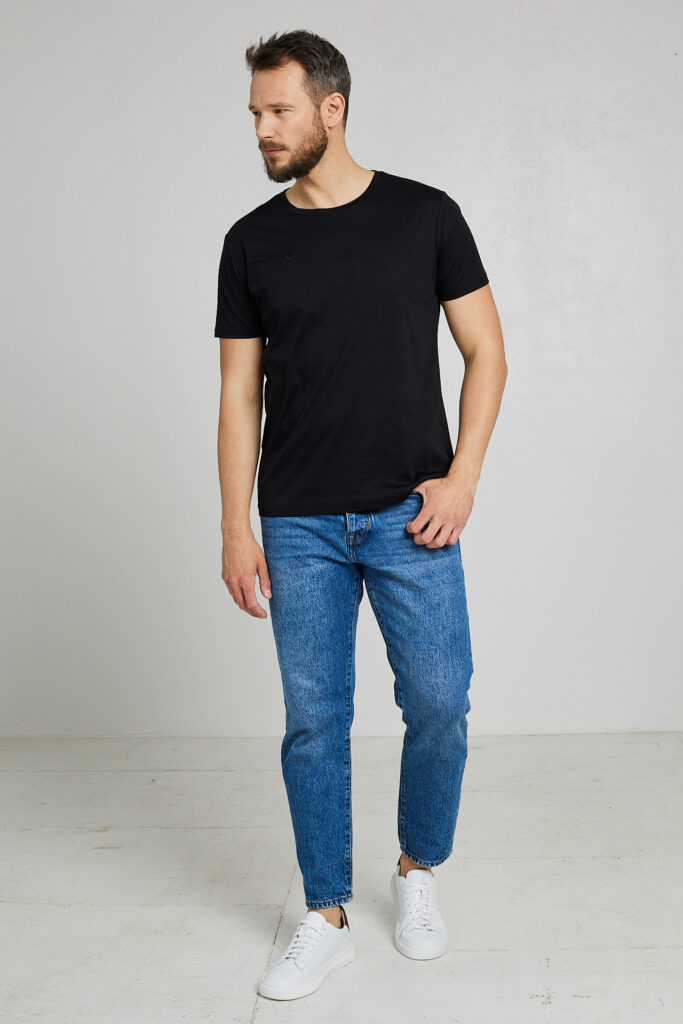 N Merserizuotos medvilnės marškinėliai Nicolas, juodos spalvos