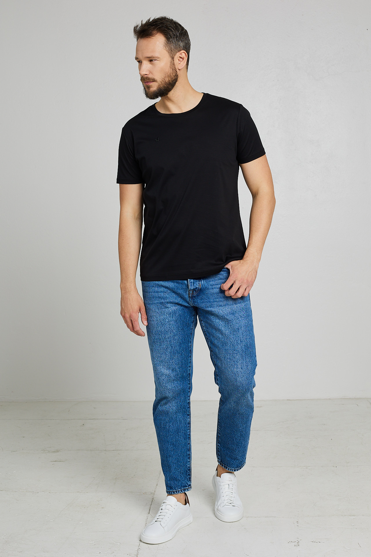 N Merserizuotos medvilnės marškinėliai Nicolas, juodos spalvos