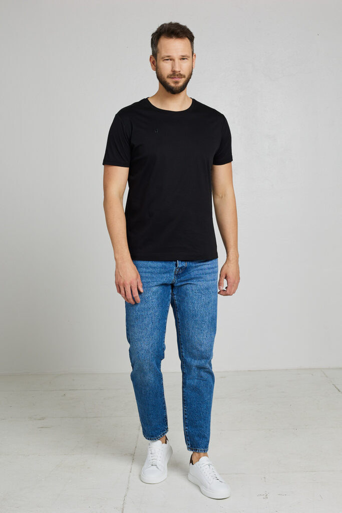 N Merserizuotos medvilnės marškinėliai Nicolas, juodos spalvos1