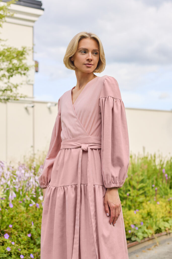 Lininė suknelė pūstomis rankovėmis Nusta, rožinės spalvos4