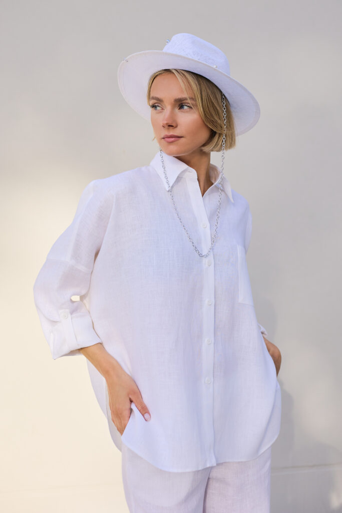 Lininiai marškiniai su apykakle Carito, baltos spalvos10