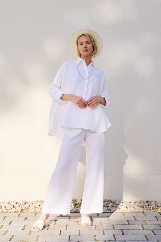 Lininiai marškiniai su apykakle Carito, baltos spalvos2