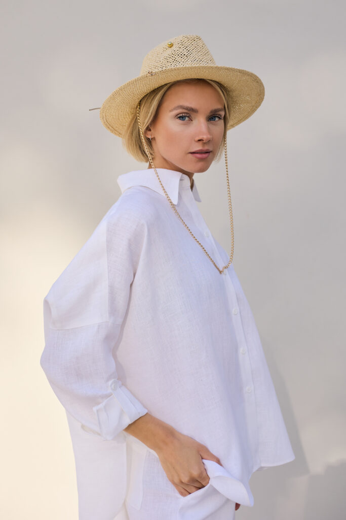 Lininiai marškiniai su apykakle Carito, baltos spalvos6