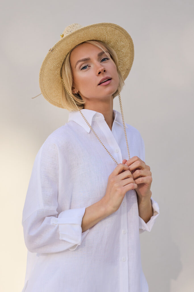 Lininiai marškiniai su apykakle Carito, baltos spalvos9