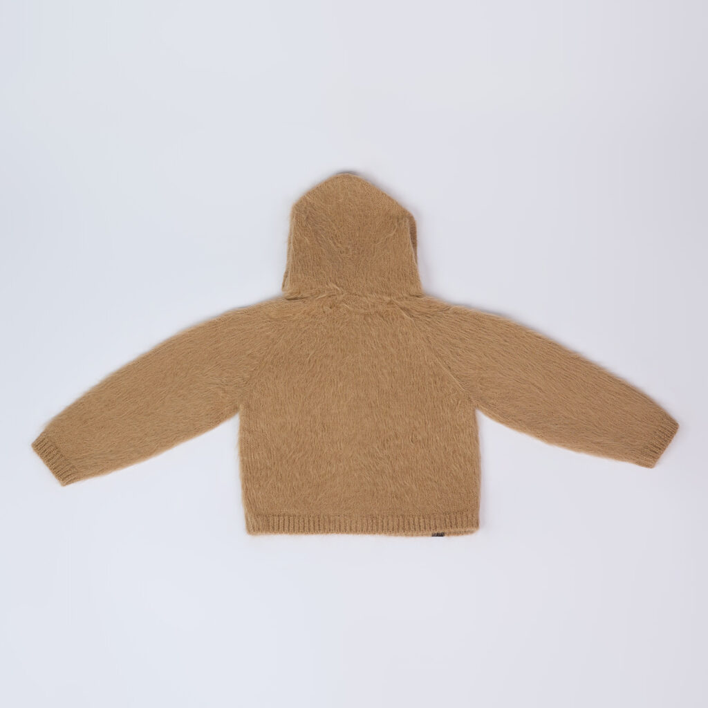 Ilgo plauko kardiganas su kapišonu, smėlio spalvos (3)