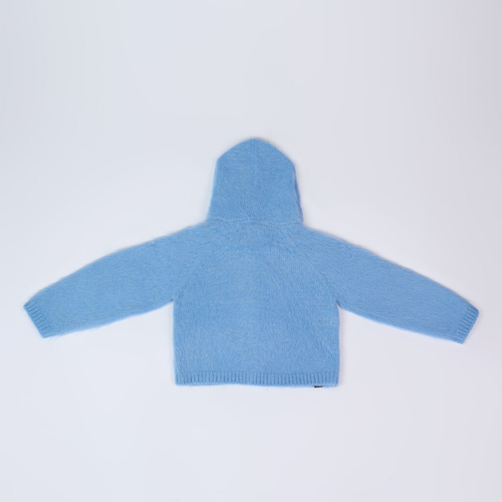 Ilgo plauko kardiganas su kapišonu, žydros spalvos (7)