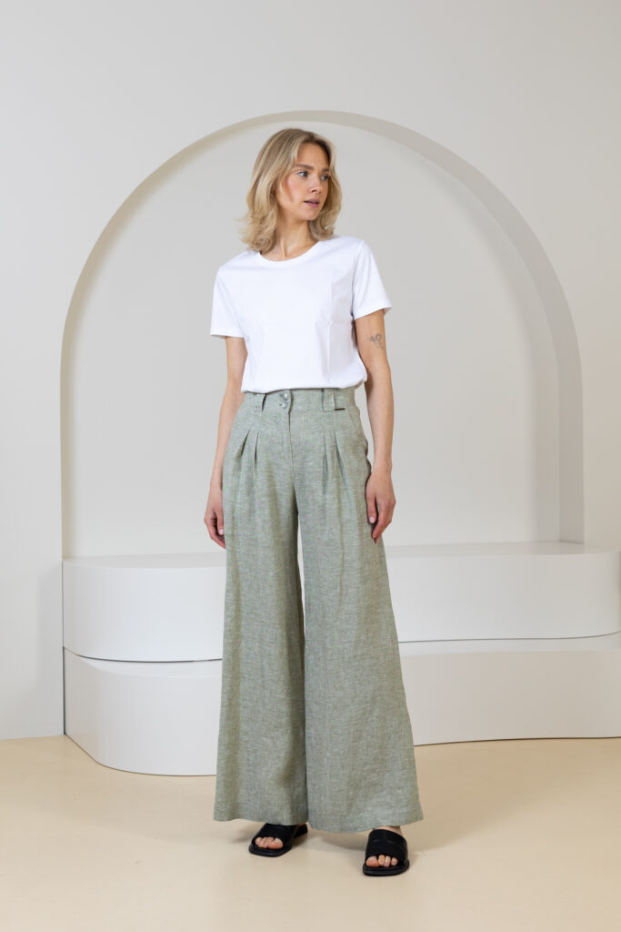 Kelnės su klostėmis Rojas, žalsvos spalvos (3)