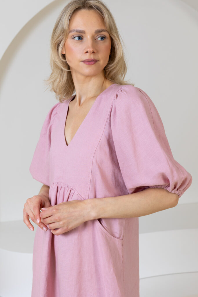 Lininė suknelė su kišenėmis Trujillo, rožinės spalvos5