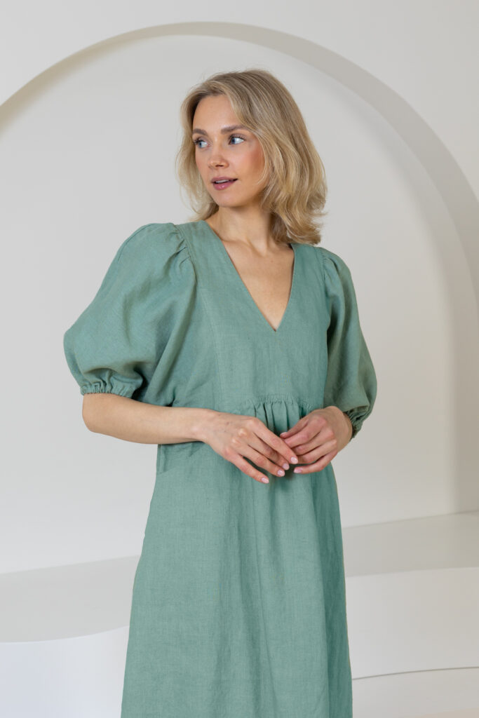 Lininė suknelė su kišenėmis Trujillo, žalios spalvos2