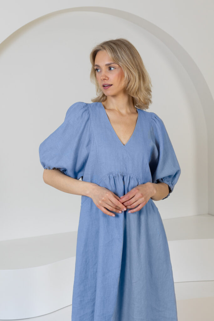 Lininė suknelė su kišenėmis Trujillo, žydros spalvos3