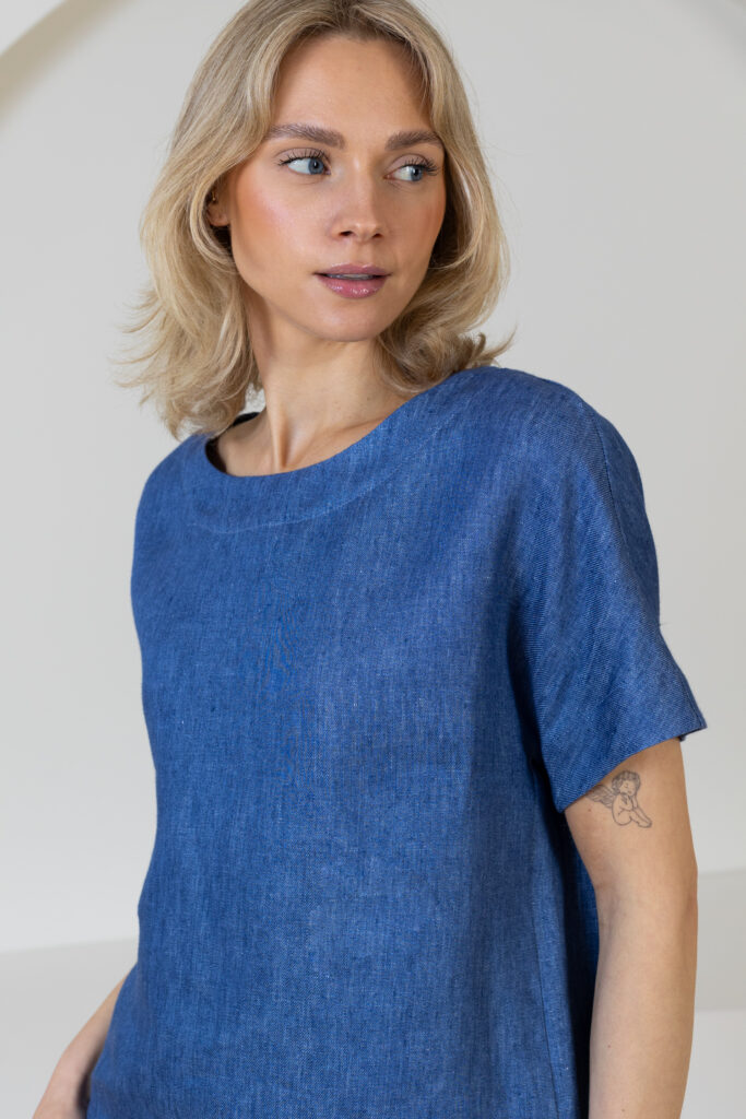 Palaidinė nuleistais pečiais Zapata, džinso spalvos (1)