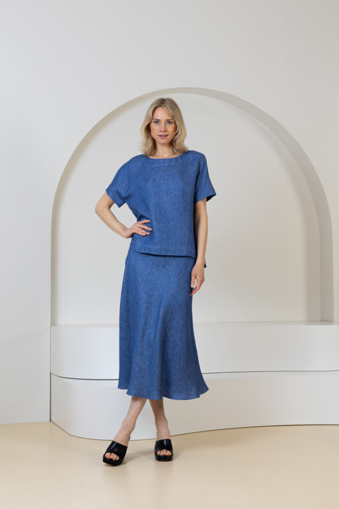 Palaidinė nuleistais pečiais Zapata, džinso spalvos (4)