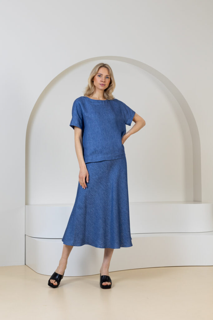 Palaidinė nuleistais pečiais Zapata, džinso spalvos (5)